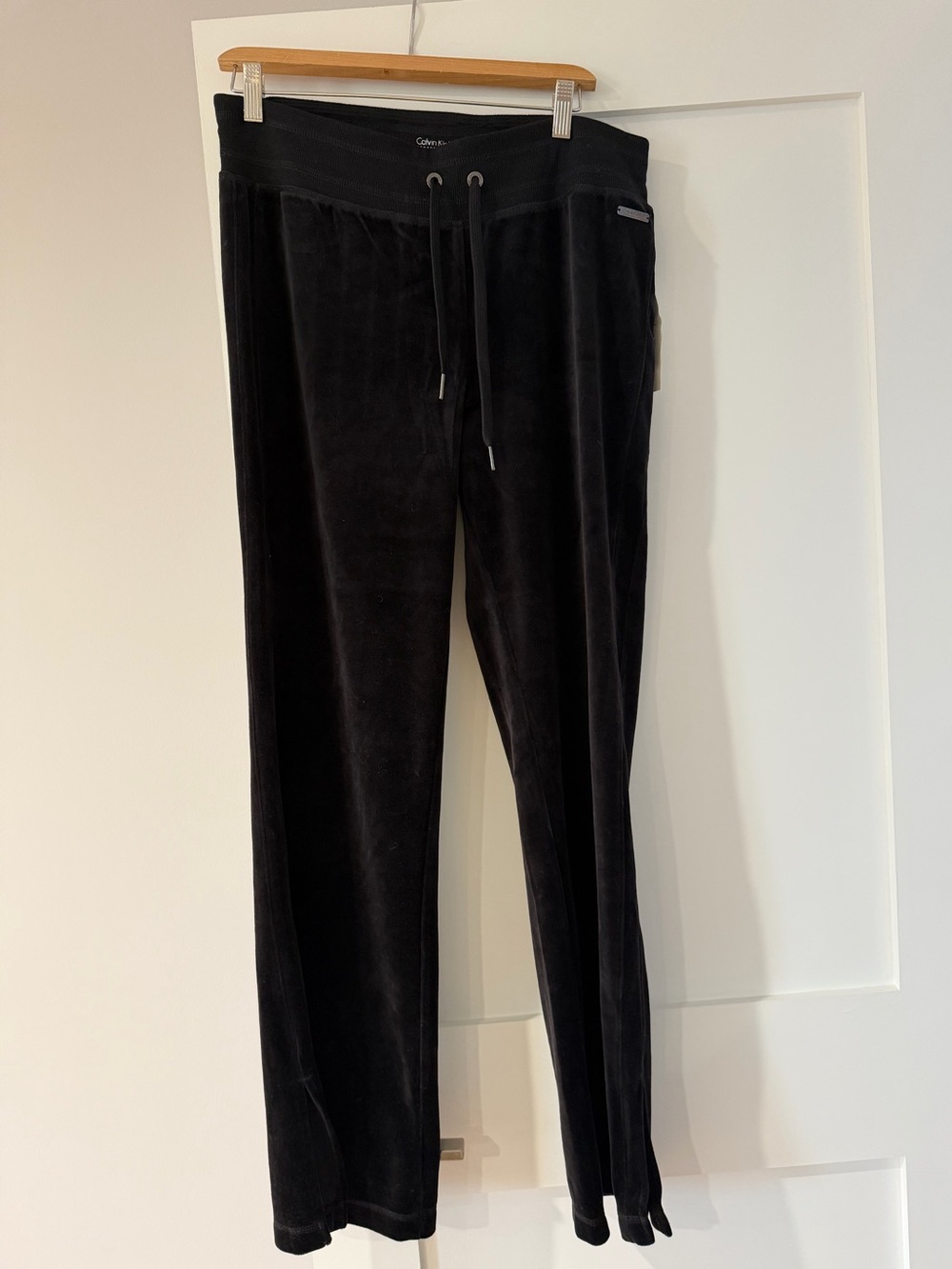 Calvin Klein Velour Pants Size L Black Pull On Elastic Waist